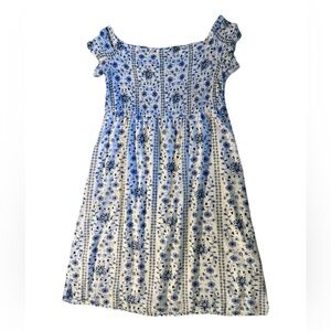 Blue Floral Smocked Midi Dress for Women